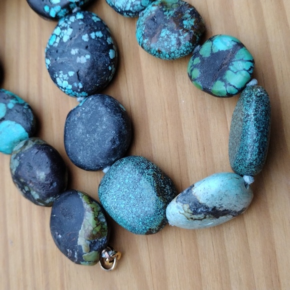 VINTAGE Kenneth Jay Lane Turquoise Nugget Chunky Gemstone Necklace - Picture 10 of 12